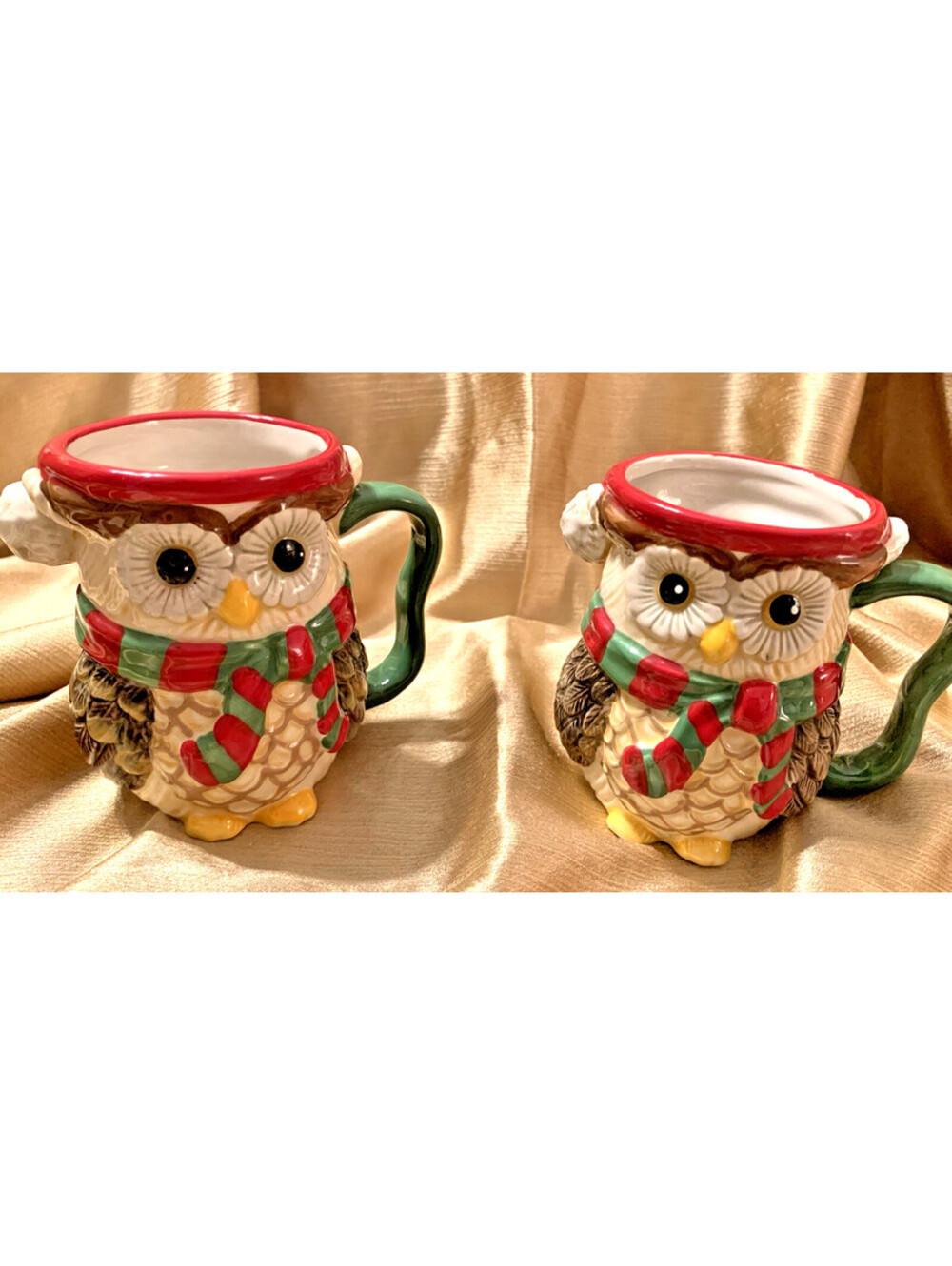 Owl Mug Cracker Barrel Christmas Holiday - NEW 3D Stoneware 2pc Country Kitchen